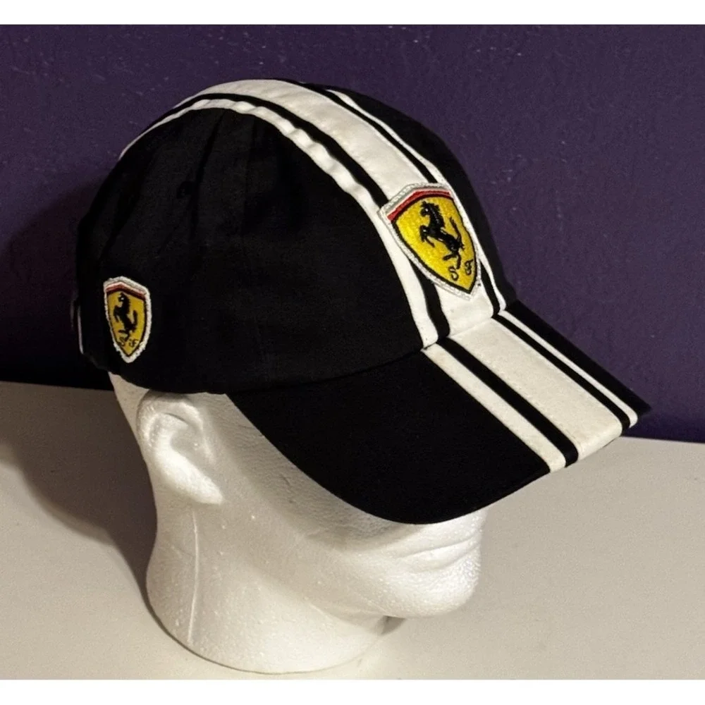 Vintage SCUDERIA FERRARI F1 Striped Racing Hat Cap Strap Back Rare